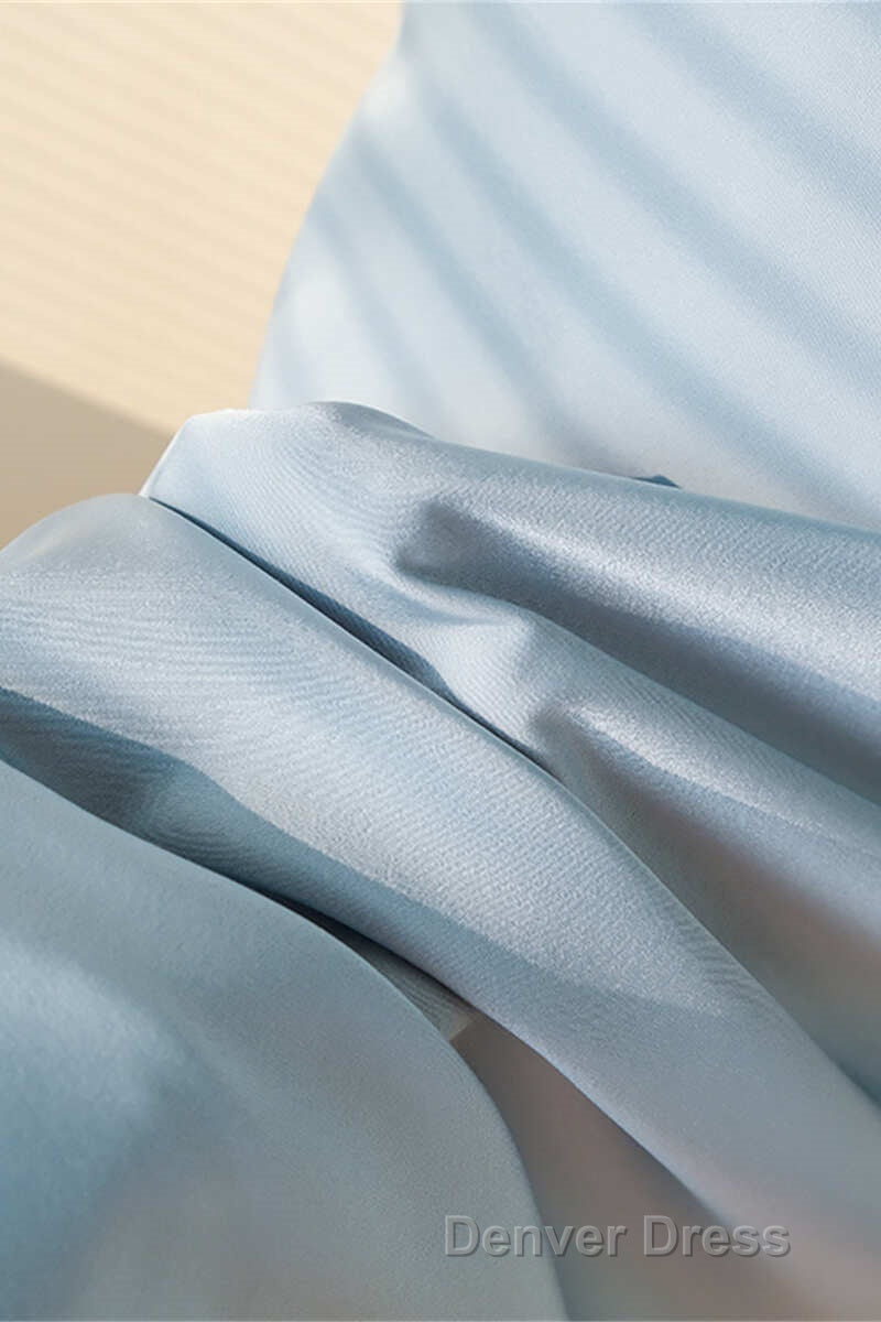 Ice Blue Cowl Neck Mid Calf Length Bridesmaid Dresses