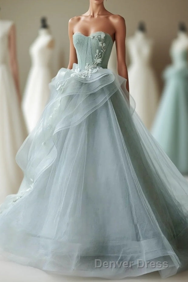 Unique Tulle Lace Long Prom Gown Tulle Lace Evening Dresses Main image