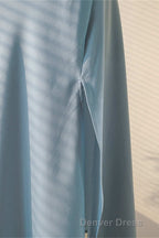 Ice Blue Cowl Neck Mid Calf Length Bridesmaid Dresses
