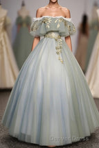 Green Tulle Lace Long Prom Dresses, Green Tulle Sweetheart Dresses