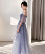 Blue Tulle Lace Long Prom Dress Blue Tulle Lace Prom Dresses 3