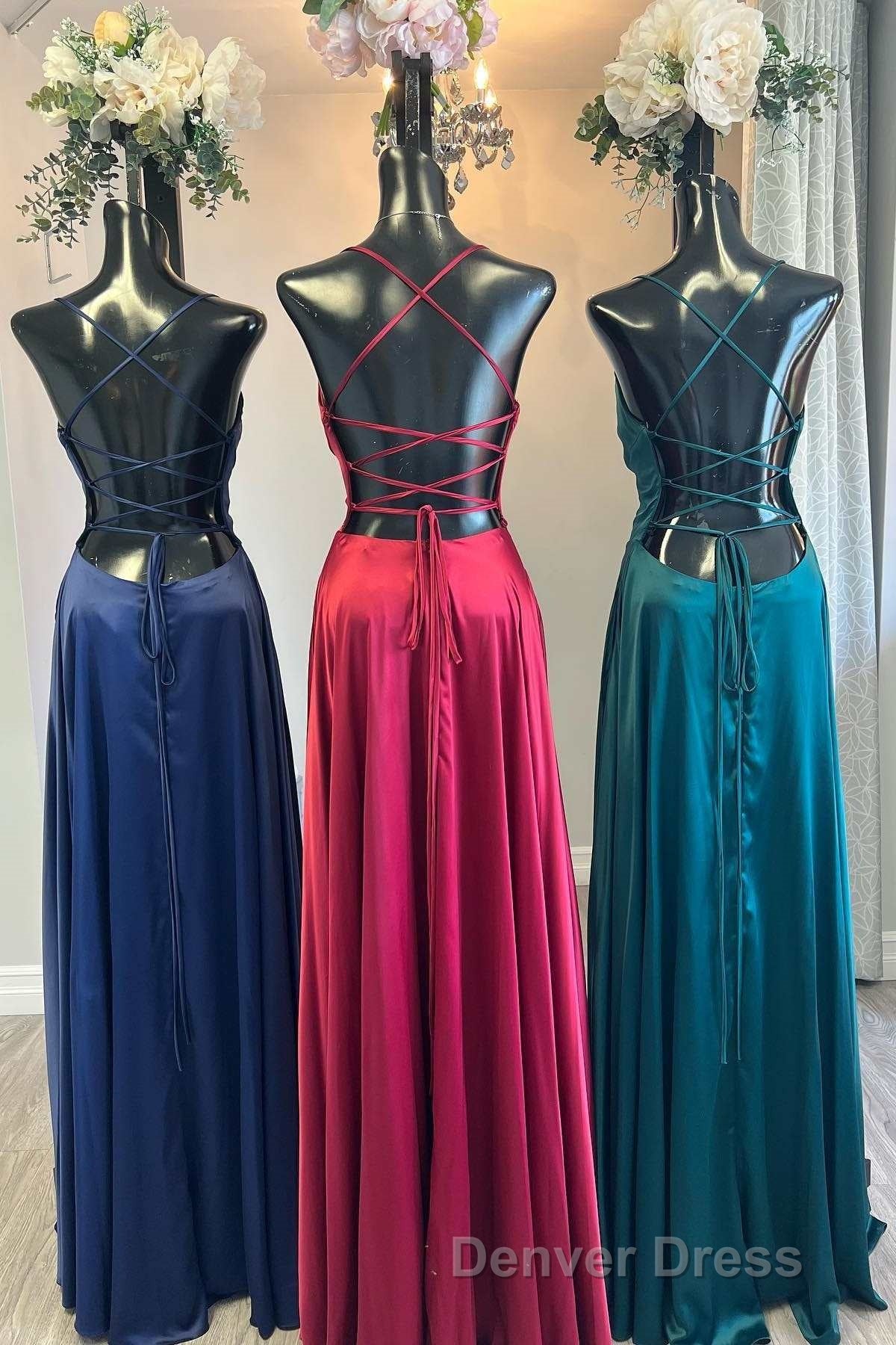 Simple Scoop Neck Lace Up Back A Line Prom Dresses