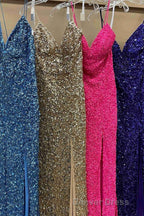 Mermaid Sequins Flattering Long Prom Dresses With Slit