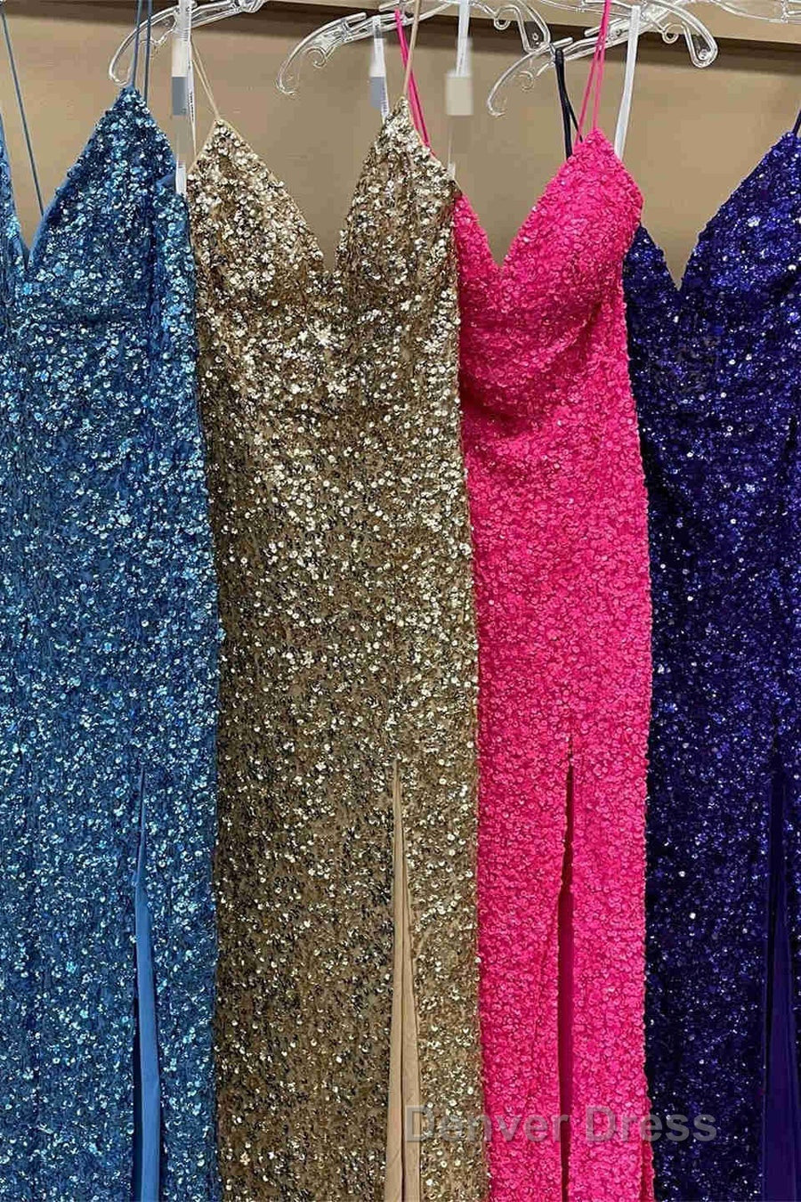 Mermaid Sequins Flattering Long Prom Dresses With Slit
