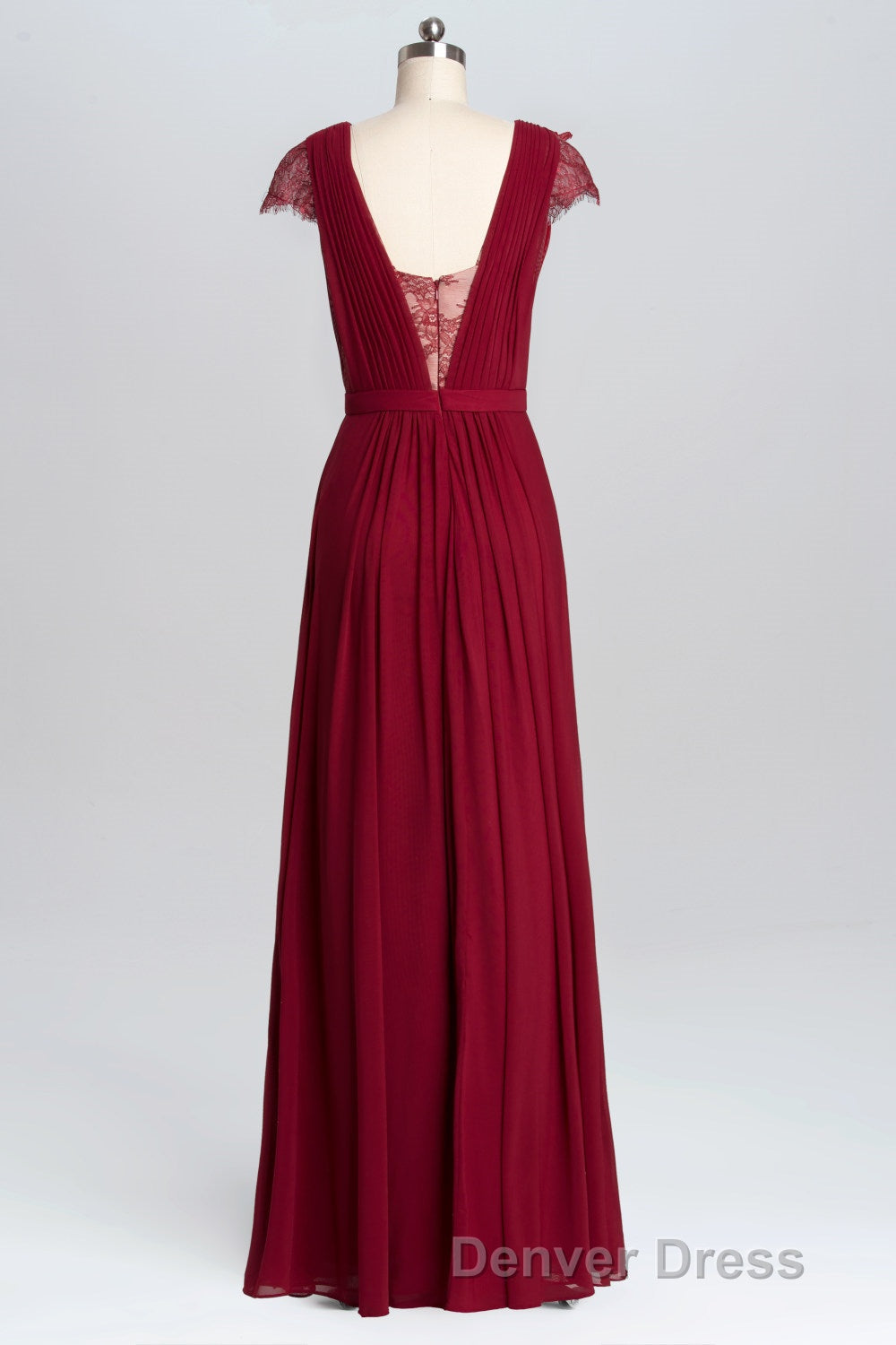 Wine Red A-line Chiffon Long Bridesmaid Dresses with Cap Sleeves Secondary image