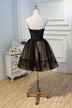 Elegant Black Strapless Lace Up Ball Gowns Tulle Homecoming Dresses