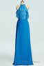 Blue A Line Lace and Chiffon Full Length Bridesmaid Dresses
