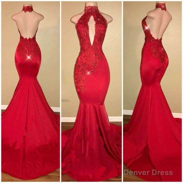 Sexy Mermaid Red High Neck Backless African Open Front Long Prom Dresses Secondary image