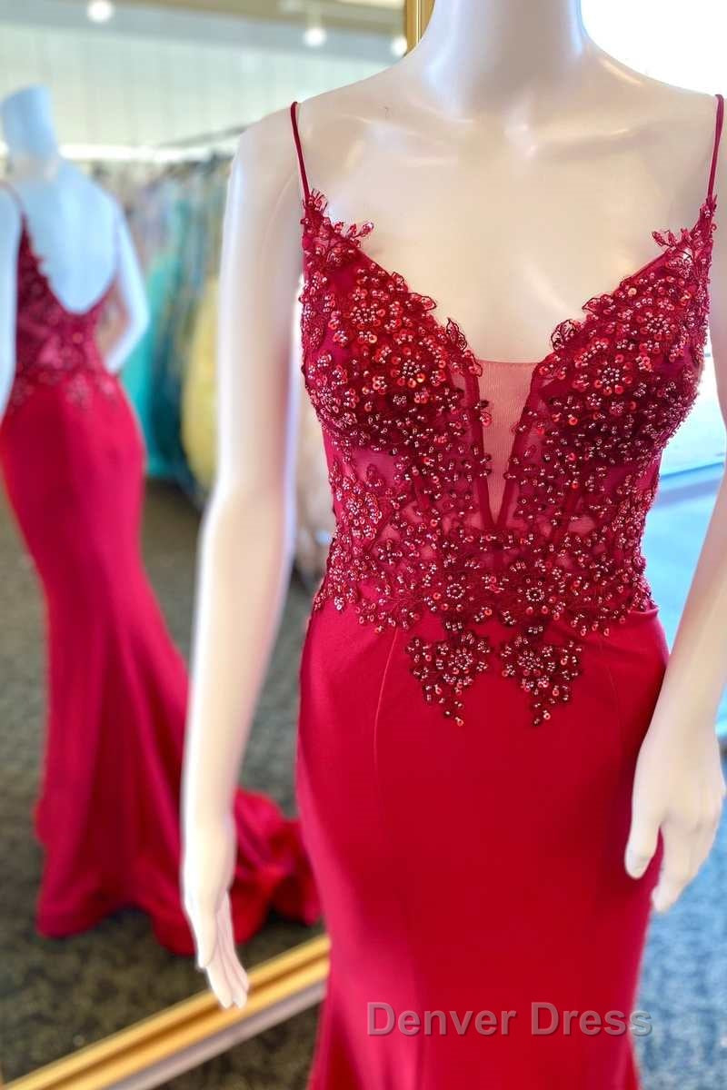 Straps Green Appliques Mermaid Long Formal Dresses Secondary image