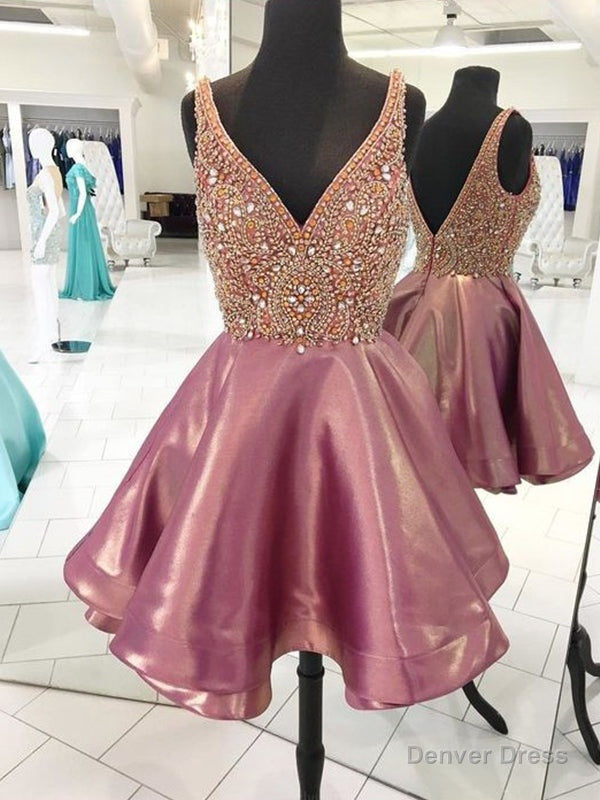 2025 A-Line/Princess V Neck Sleeveless V Back Beading Layers Cut Short/Mini Homecoming Dresses Main image