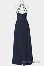Elegant Navy Blue Chiffon A Line Long Bridesmaid Dresses