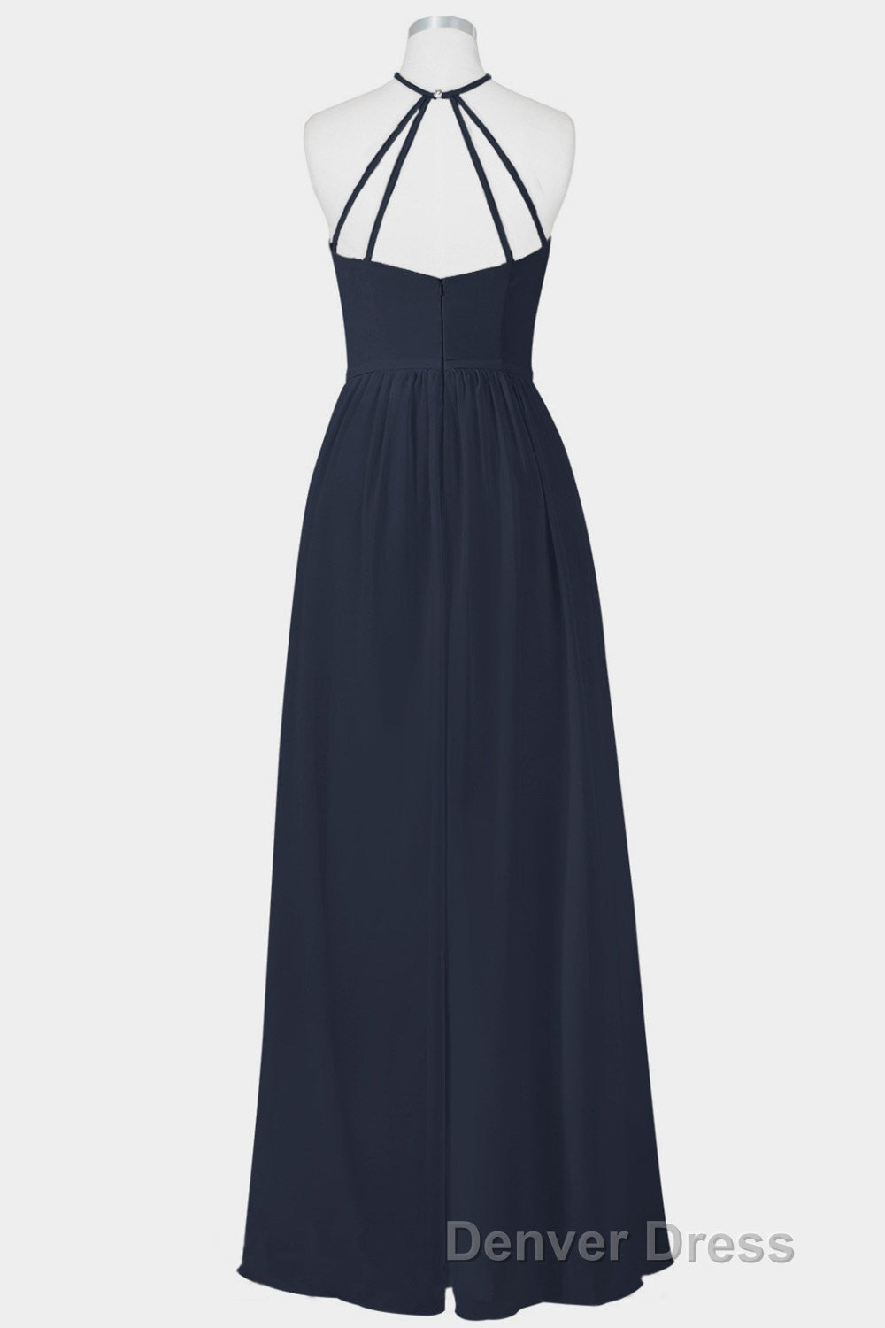 Elegant Navy Blue Chiffon A Line Long Bridesmaid Dresses