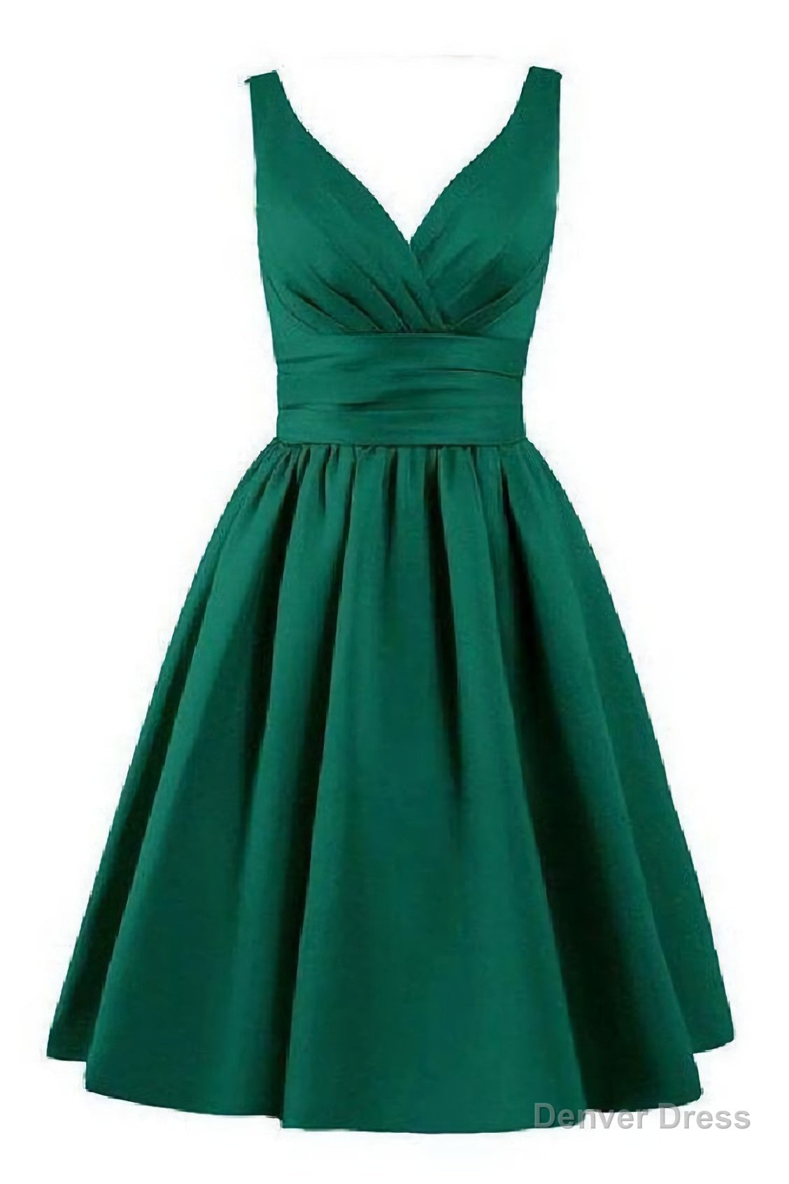 Sleeveless Pleated Hunter Ruched V Neck A Line Satin Elegant Homecoming Dresses Main image