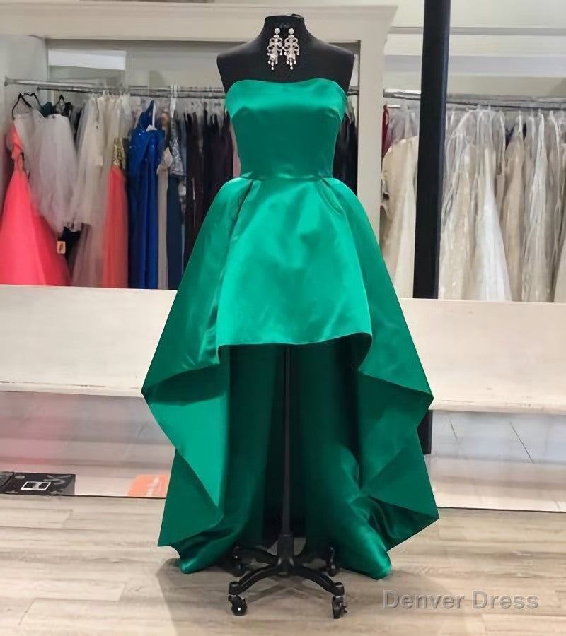 Strapless Sweetheart A Line High Low Hunter Satin Pleated Homecoming Dresses Main image
