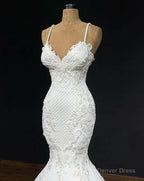 2025 Sexy Mermaid/Trumpet Spaghetti Straps Sweetheart Satin Applique Wedding Dresses