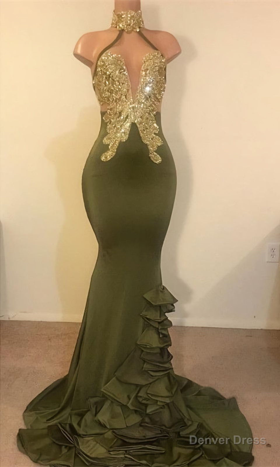2026 New Arrival Mermaid High Neck Beaded Green Ruch Backless Prom Dresses Main image