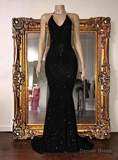 Sexy 2025 Black Halter Mermaid Sequence Backless Prom Dresses Main image