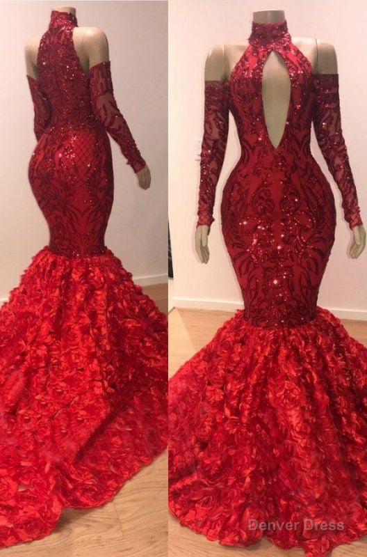 Charming Mermaid High Neck Red Long Sleeves Hollow Out Open Front Lace Prom Dresses 2026 Main image