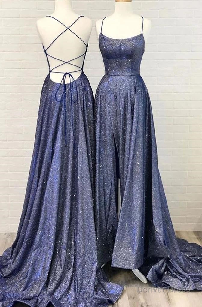 Cheap A Line Lace Up Purple Scoop Spaghetti Straps Sequence Prom Dresses 2026 Main image