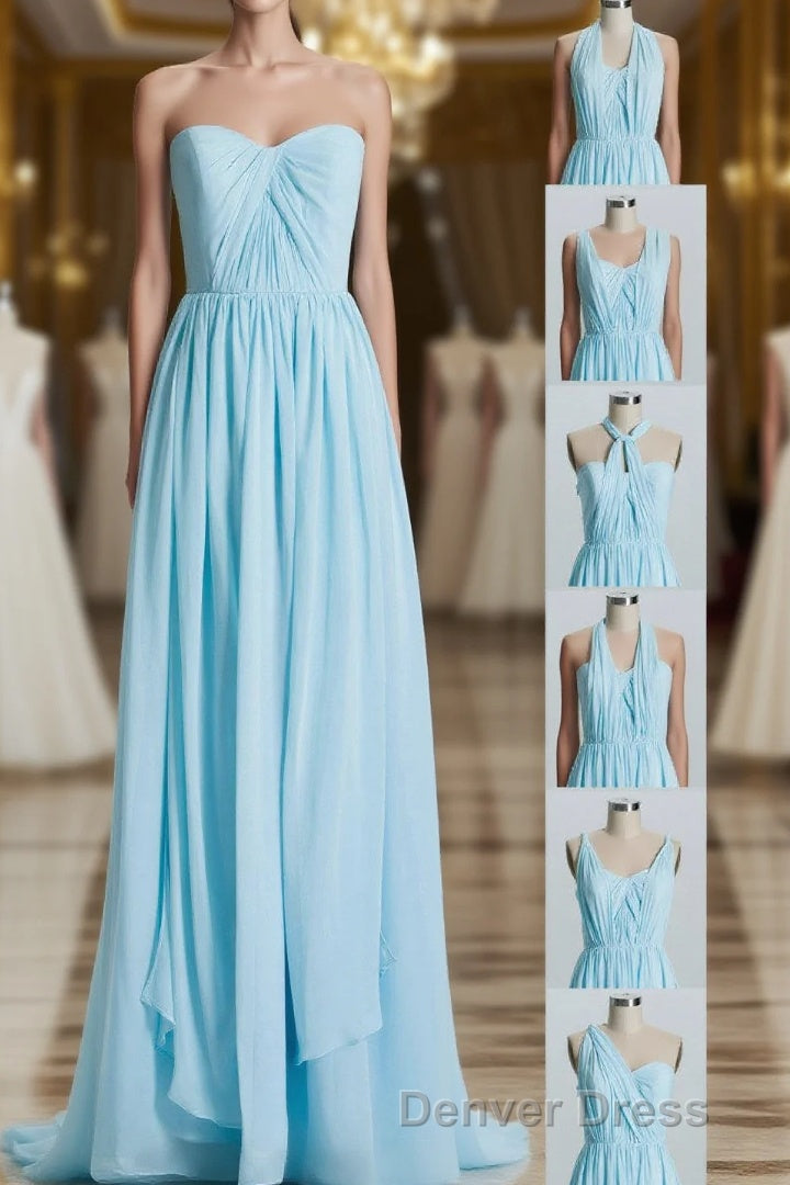 Blue Chiffon A Line Long Convertible Bridesmaid Dresses Main image