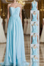 Blue Chiffon A Line Long Convertible Bridesmaid Dresses