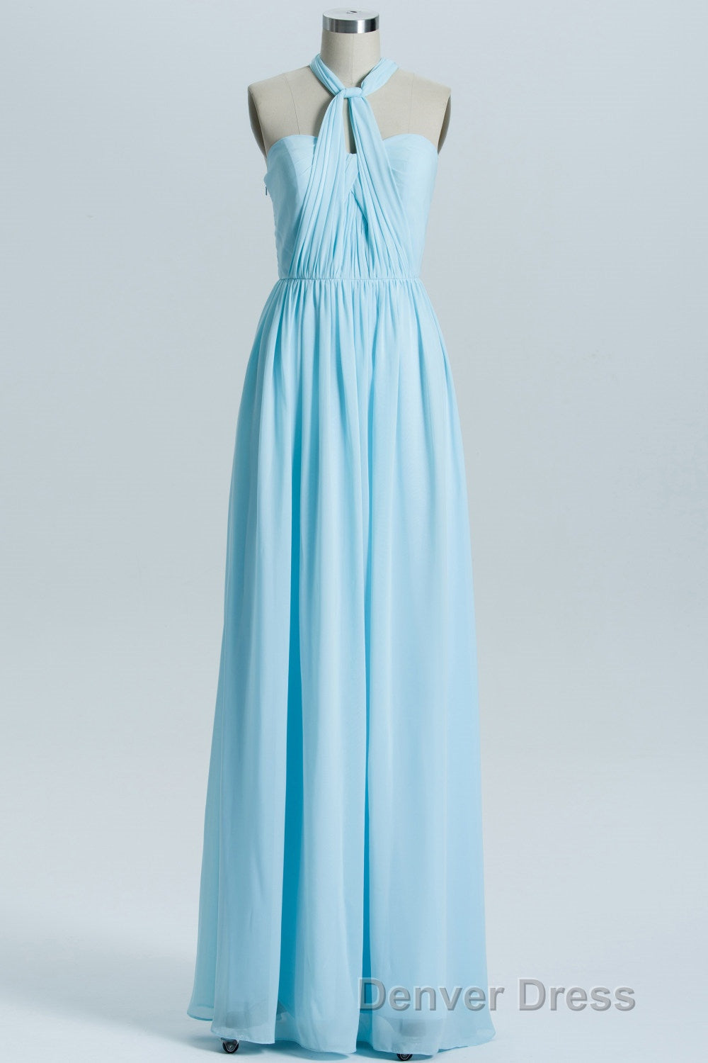 Blue Chiffon A Line Long Convertible Bridesmaid Dresses