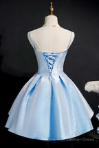 Princess Blue High Waist A Line Short Homecoming Dresses
