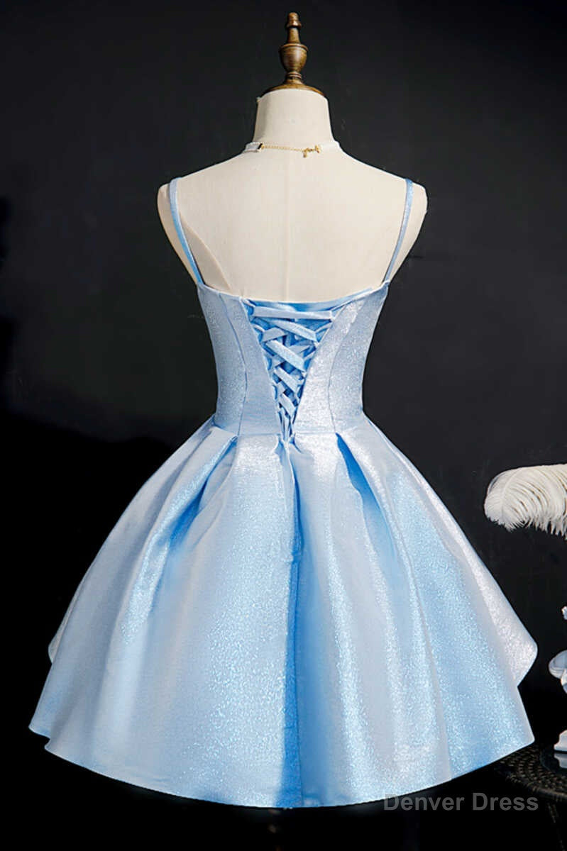 Princess Blue High Waist A Line Short Homecoming Dresses