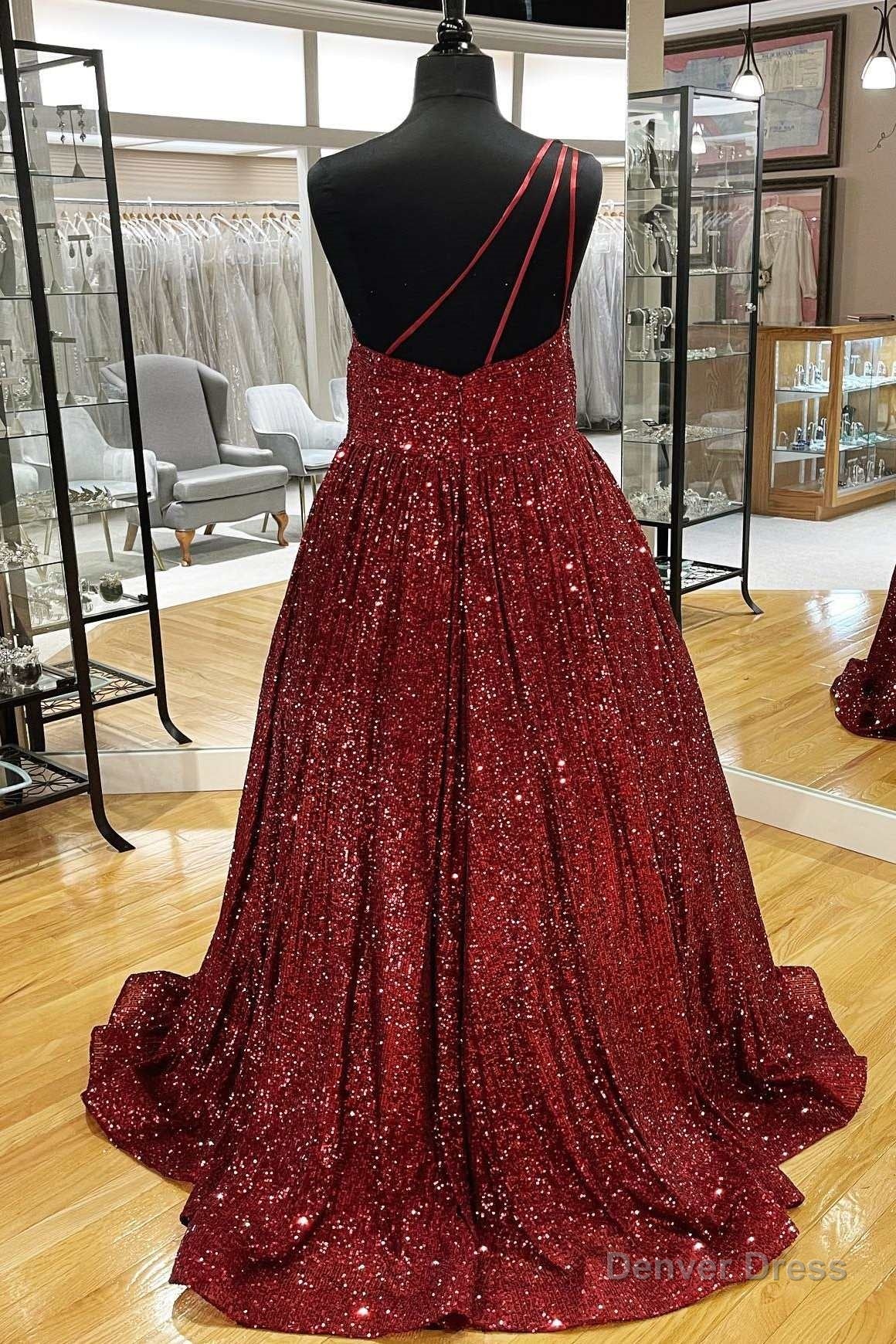Wine Red Sequin One-Shoulder Ball Gown Secondary image