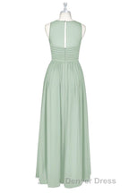 Sage Green Chiffon Sheer Neck A-Line Long Bridesmaid Dresses