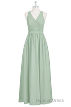 Sage Green V Neck Backless A Line Bridesmaid Dresses