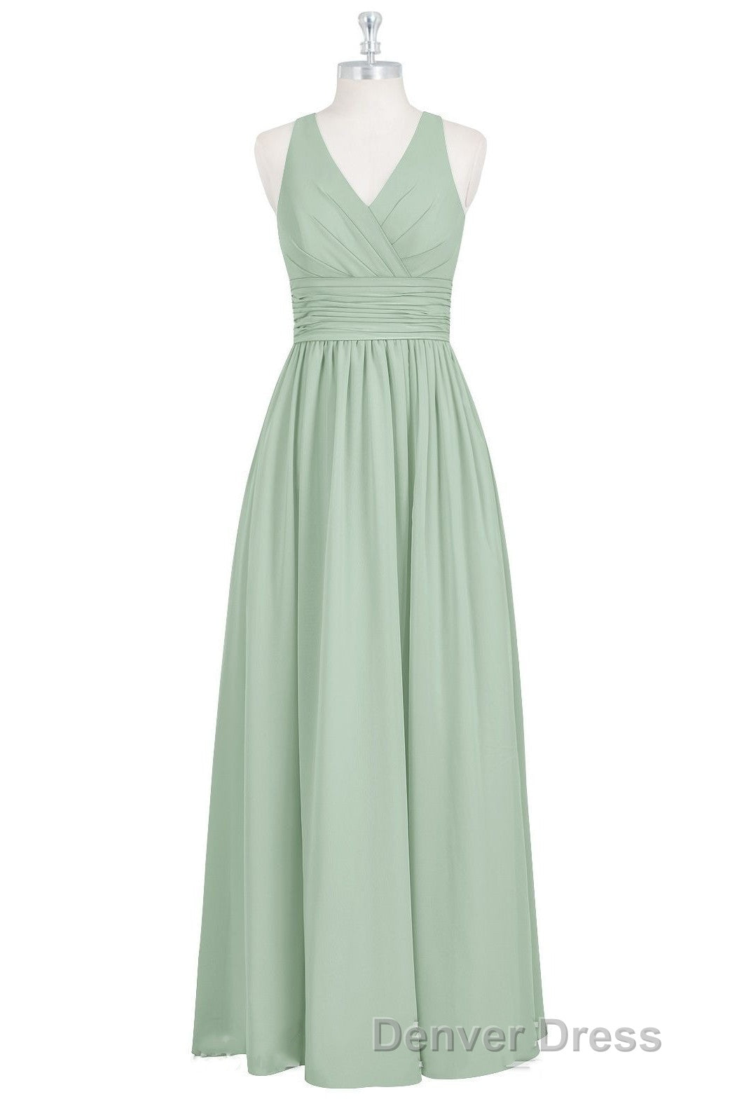 Sage Green V Neck Backless A Line Bridesmaid Dresses