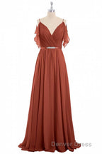 Rust Orange Chiffon Cold-Shoulder Long Bridesmaid Dresses