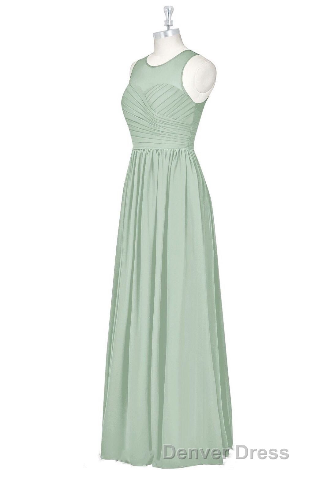 Sage Green Chiffon Sheer Neck A-Line Long Bridesmaid Dresses Secondary image