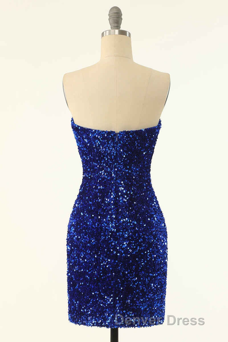 Royal Blue Sequin Strapless Mini Homecoming Dresses Secondary image