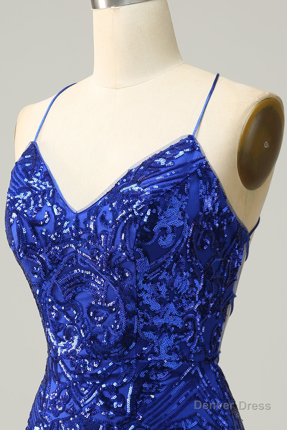 Royal Blue Sheath Lace Up V Neck Sequins Homecoming Dresses