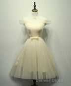 Simple V Neck Tulle Off Shoulder Short Prom Dress, Pink Homecoming Dresses
