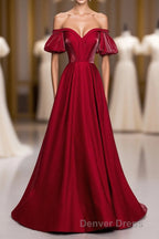 Simple Sweetheart Burgundy Satin Long Prom Dress, Burgundy Prom Dresses
