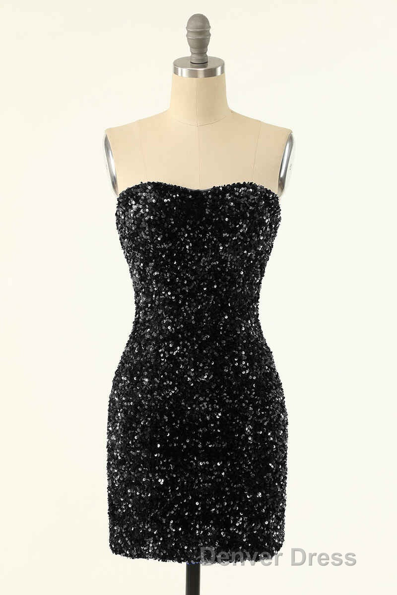 Royal Blue Sequin Strapless Mini Homecoming Dresses