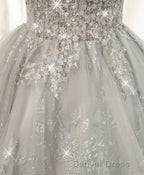 Gray Sweetheart Lace Tulle Short Prom Dress, Gray Cocktail Dresses