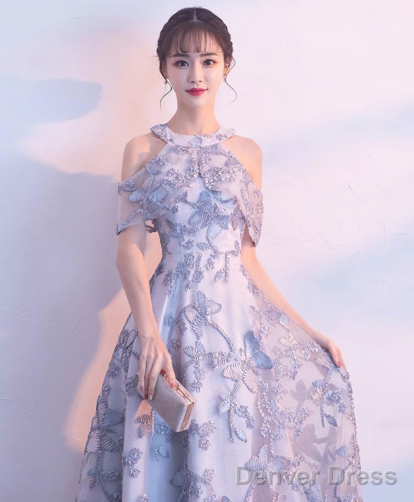 Gray Lace Long Prom Dress Gray Lace Bridesmaid Dresses