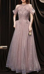 Pink Tulle Lace Sequin Long Prom Dress Pink Prom Dresses