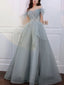 Gray Blue Sweetheart Neck Tulle Long Prom Dress Gray Prom Dresses