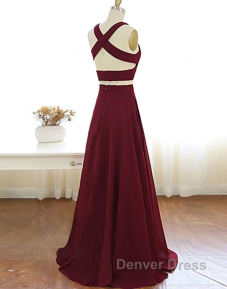 Two Piece Prom Dresses A-Line Floor-length Burgundy Chiffon Prom Dresses Secondary image