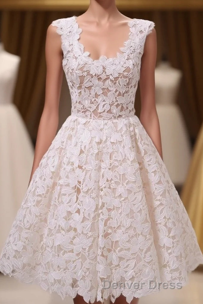 Chic A Line Short Lace Homecoming Dresses Main image