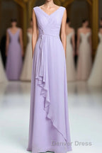 Lavender Chiffon A Line Ruffles Long Bridesmaid Dresses