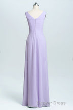 Lavender Chiffon A Line Ruffles Long Bridesmaid Dresses