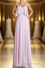 Pink Straps Flounce Chiffon A Line Long Bridesmaid Dresses