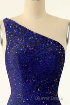 Pink Sequin One Shoulder Backless Short Prom Dresses