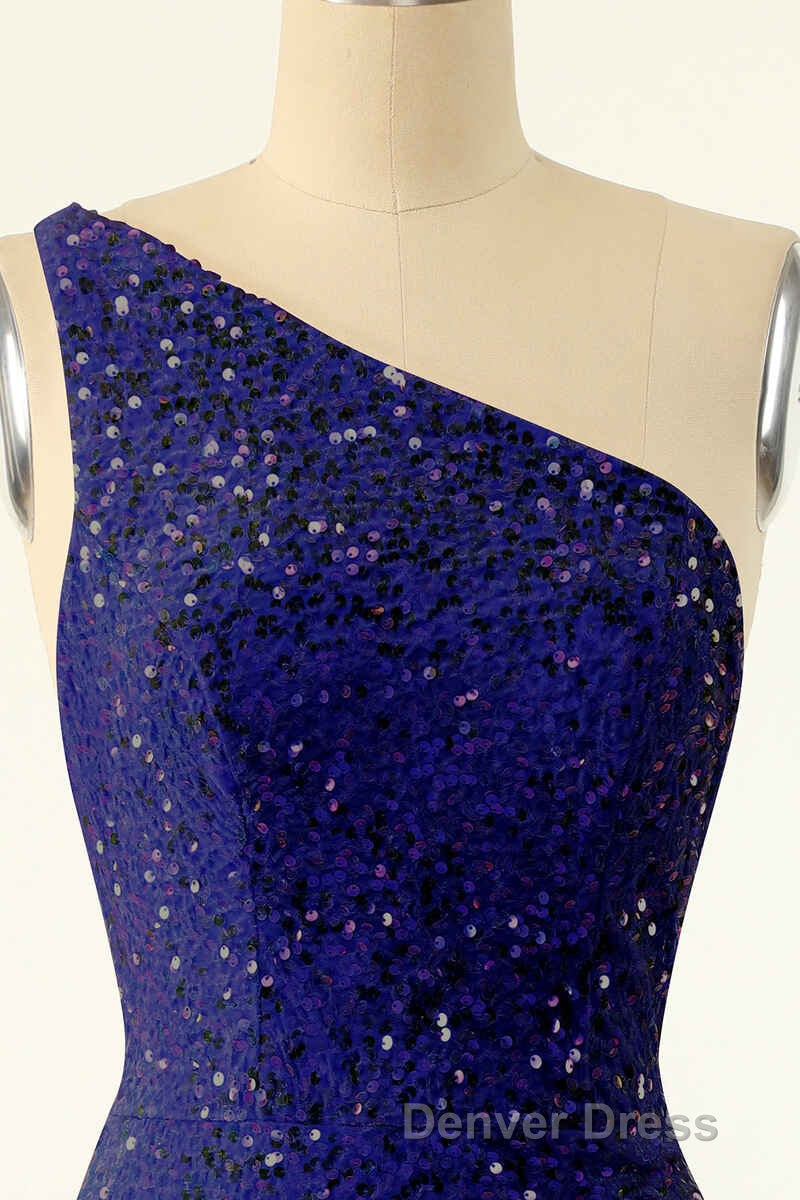 Pink Sequin One Shoulder Backless Short Prom Dresses